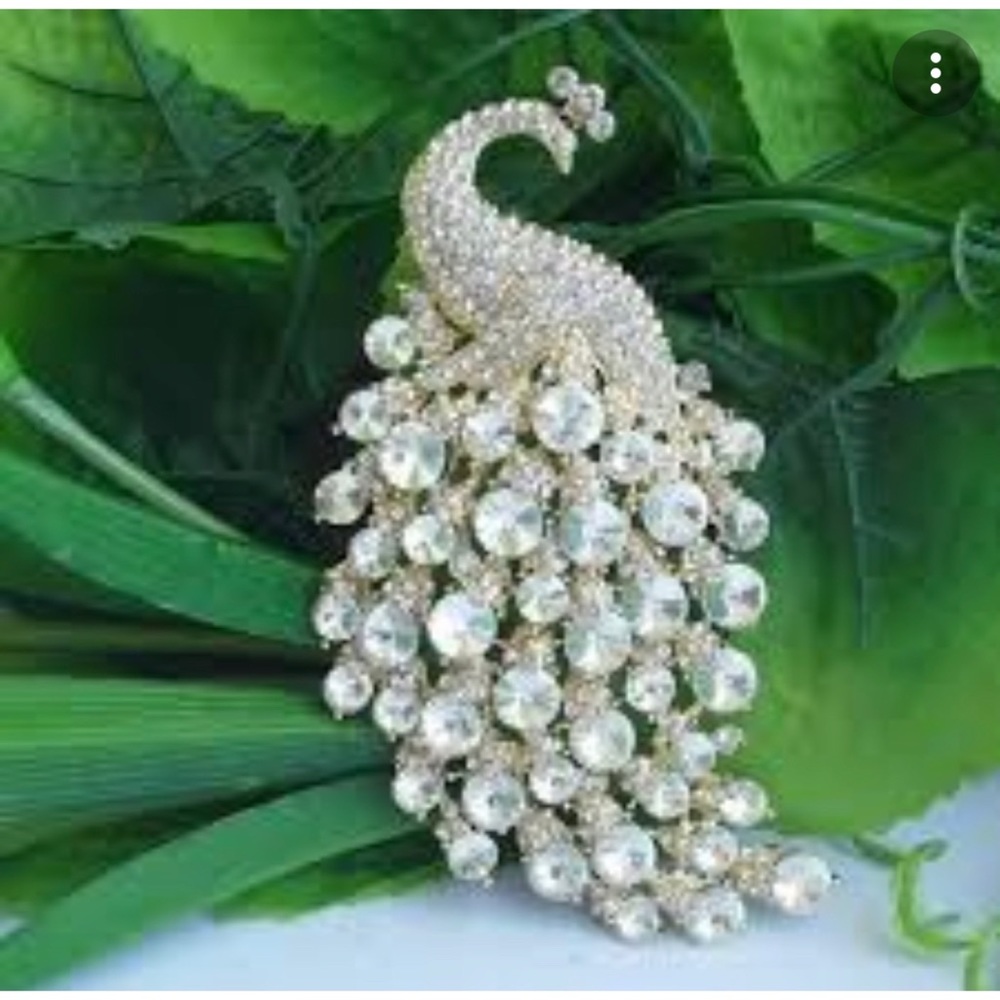 Glamorous Gold and Silver Crystal Peacock Brooch